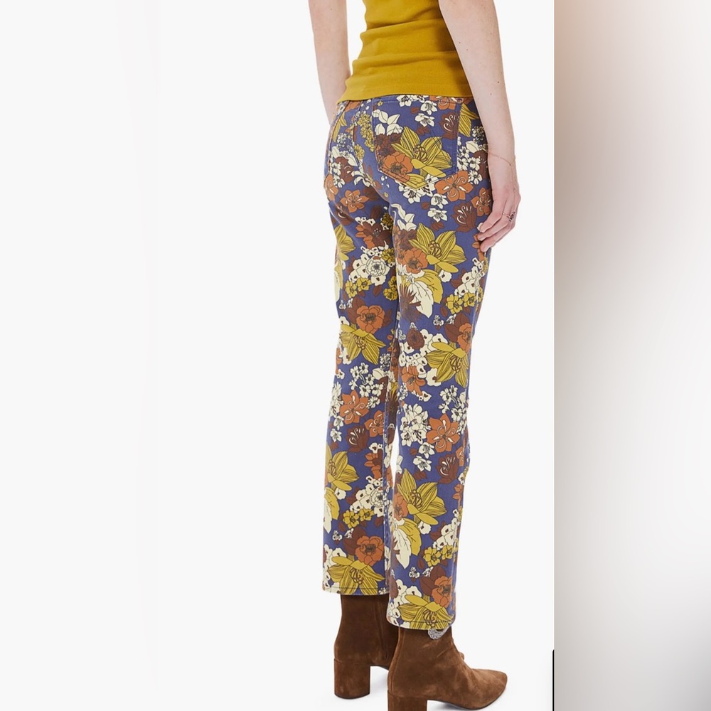 MOTHER Size 28 Rider High Waist Ankle Straight Leg Jean Buncha Blooms Blue Brown - Picture 2 of 14